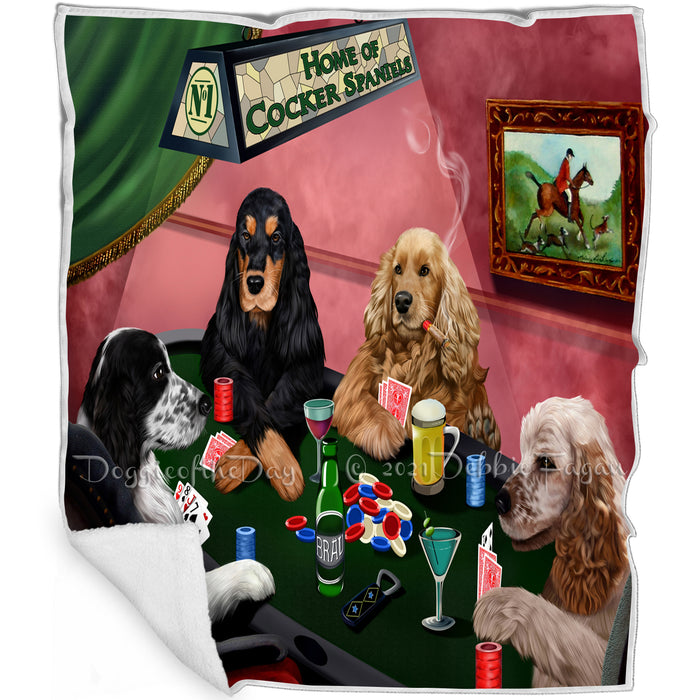 Home of Cocker Spaniels 4 Dogs Playing Poker Blanket