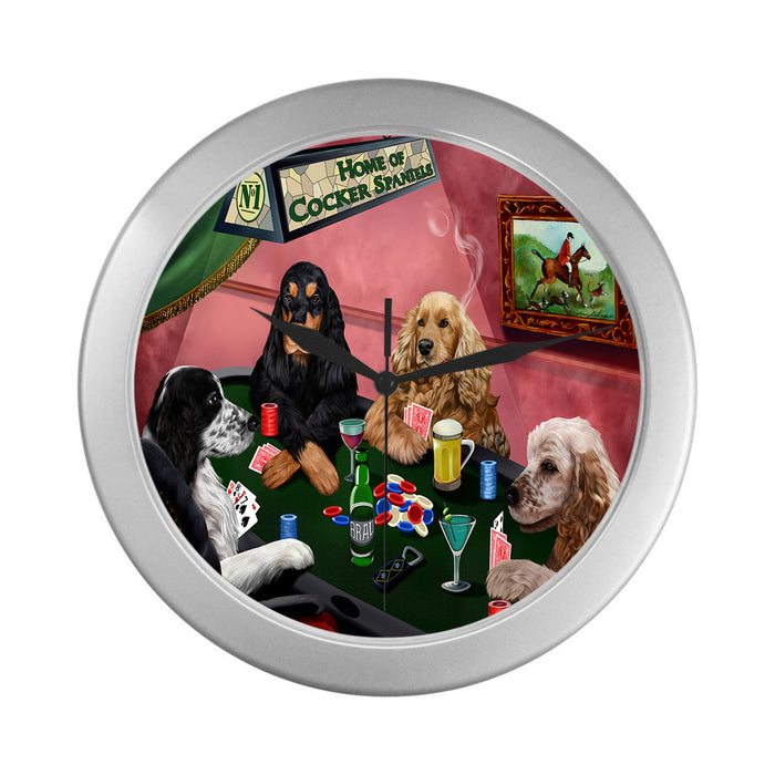 Home of Cocker Spaniel Dogs Playing Poker Silver Wall Clocks