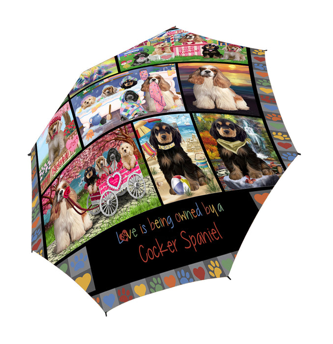 Love is Being Owned Cocker Spaniel Dog Grey Semi-Automatic Foldable Umbrella