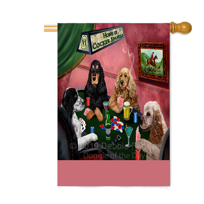 Personalized Home of Cocker Spaniel Dogs Four Dogs Playing Poker Custom House Flag FLG-DOTD-A60316