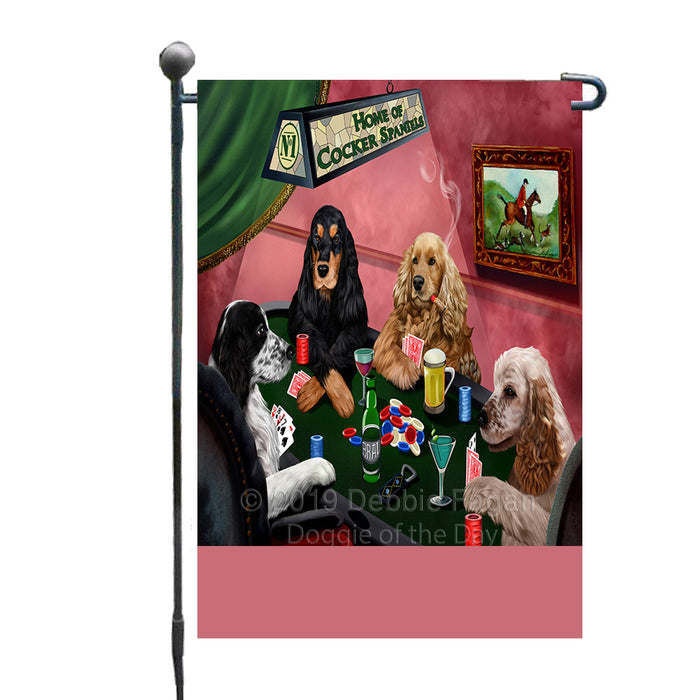 Personalized Home of Cocker Spaniel Dogs Four Dogs Playing Poker Custom Garden Flags GFLG-DOTD-A60260