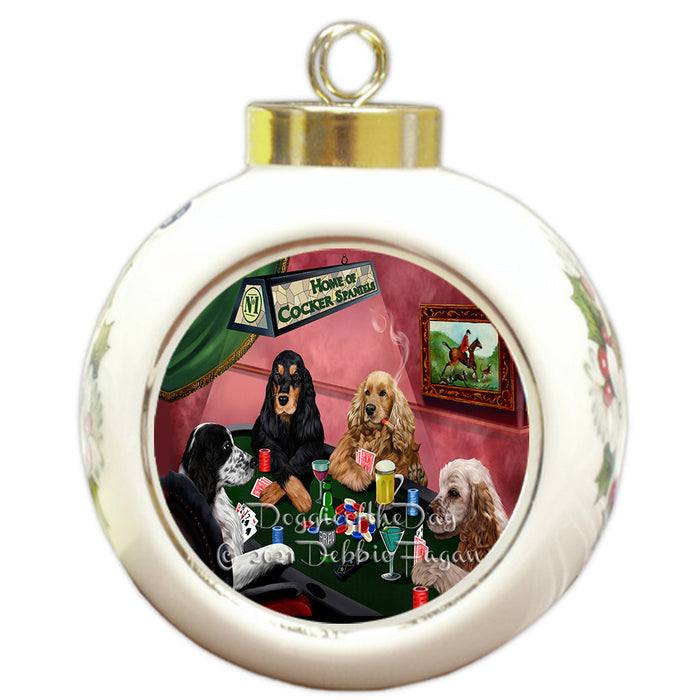 Home of Poker Playing Cocker Spaniel Dogs Round Ball Christmas Ornament Pet Decorative Hanging Ornaments for Christmas X-mas Tree Decorations - 3" Round Ceramic Ornament