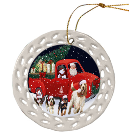 Christmas Express Delivery Red Truck Running Cocker Spaniel Dog Doily Ornament DPOR59260