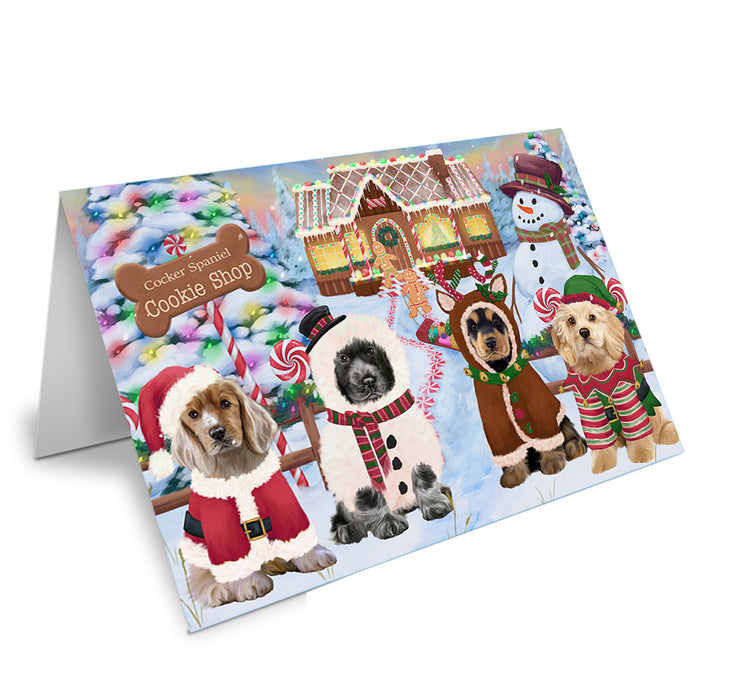 Holiday Gingerbread Cookie Shop Cocker Spaniels Dog Handmade Artwork Assorted Pets Greeting Cards and Note Cards with Envelopes for All Occasions and Holiday Seasons GCD73700