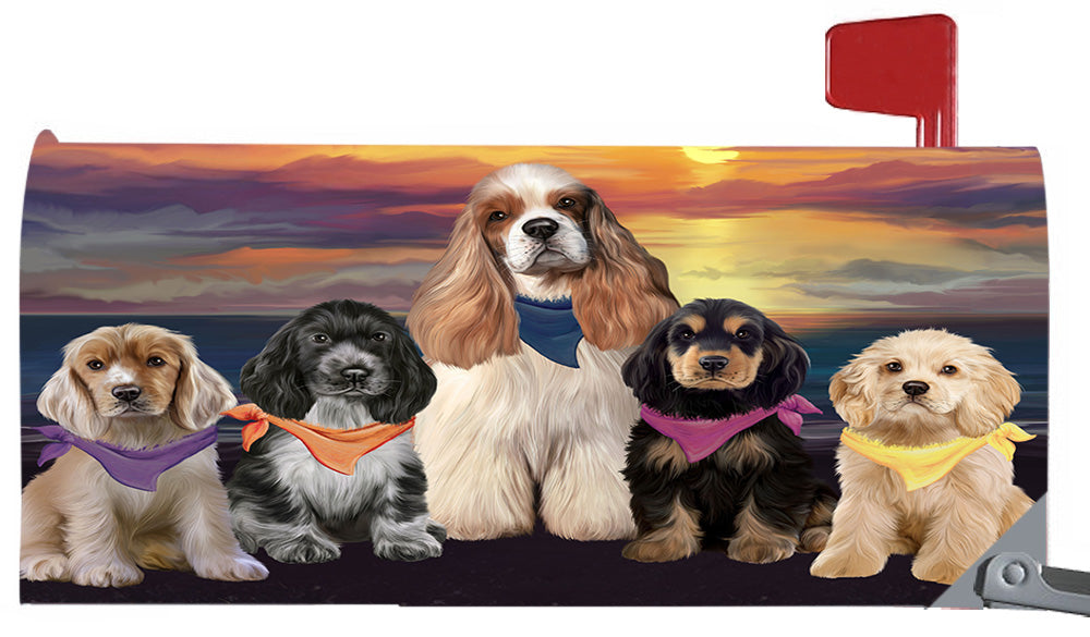 Family Sunset Portrait Cocker Spaniel Dogs Magnetic Mailbox Cover MBC48467