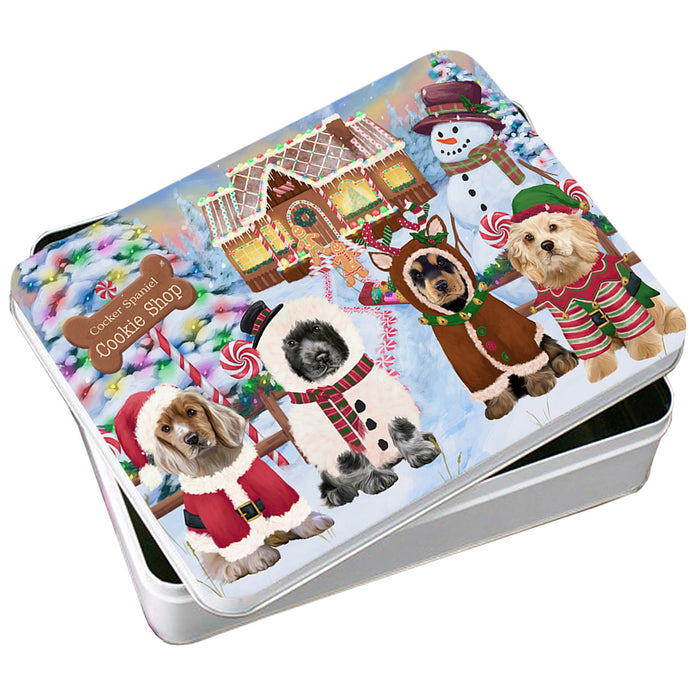 Holiday Gingerbread Cookie Shop Cocker Spaniels Dog Photo Storage Tin PITN56338