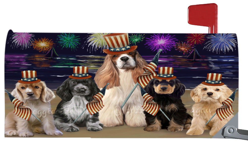 4th of July Independence Day Cocker Spaniel Dogs Magnetic Mailbox Cover Both Sides Pet Theme Printed Decorative Letter Box Wrap Case Postbox Thick Magnetic Vinyl Material