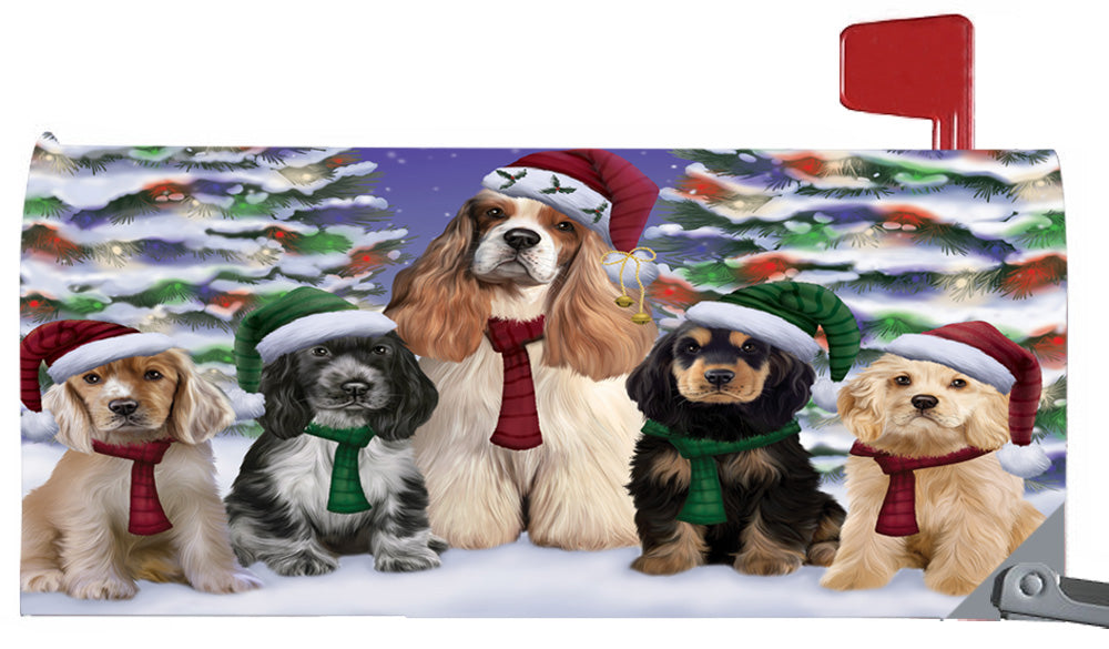 Magnetic Mailbox Cover Cocker Spaniels Dog Christmas Family Portrait in Holiday Scenic Background MBC48218
