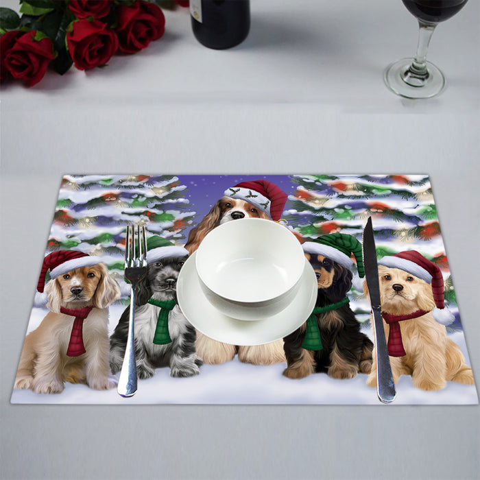 Cocker Spaniel Dogs Christmas Family Portrait in Holiday Scenic Background Placemat