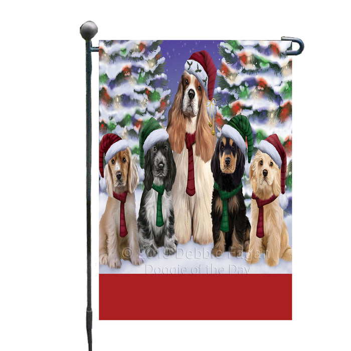 Personalized Christmas Happy Holidays Cocker Spaniel Dogs Family Portraits Custom Garden Flags GFLG-DOTD-A59112