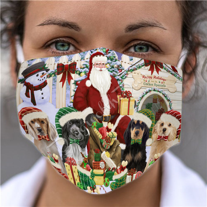 Happy Holidays Christmas Cocker Spaniel Dogs House Gathering Face Mask FM48240