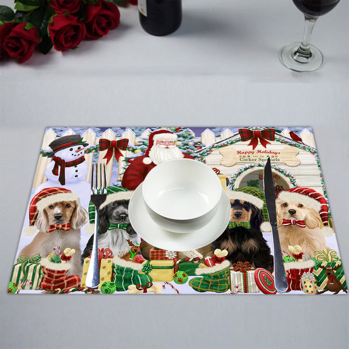 Happy Holidays Christmas Cocker Spaniel Dogs House Gathering Placemat