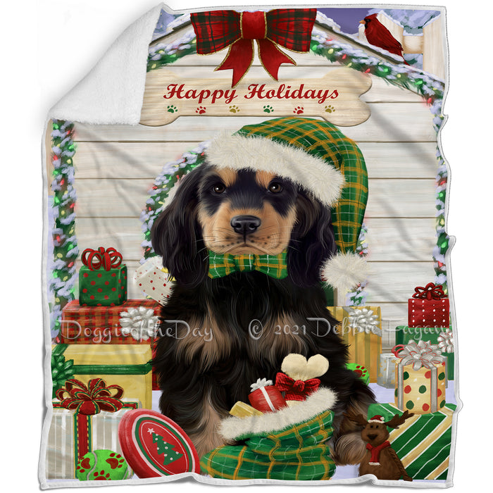 Happy Holidays Christmas Cocker Spaniel Dog House with Presents Blanket BLNKT142064
