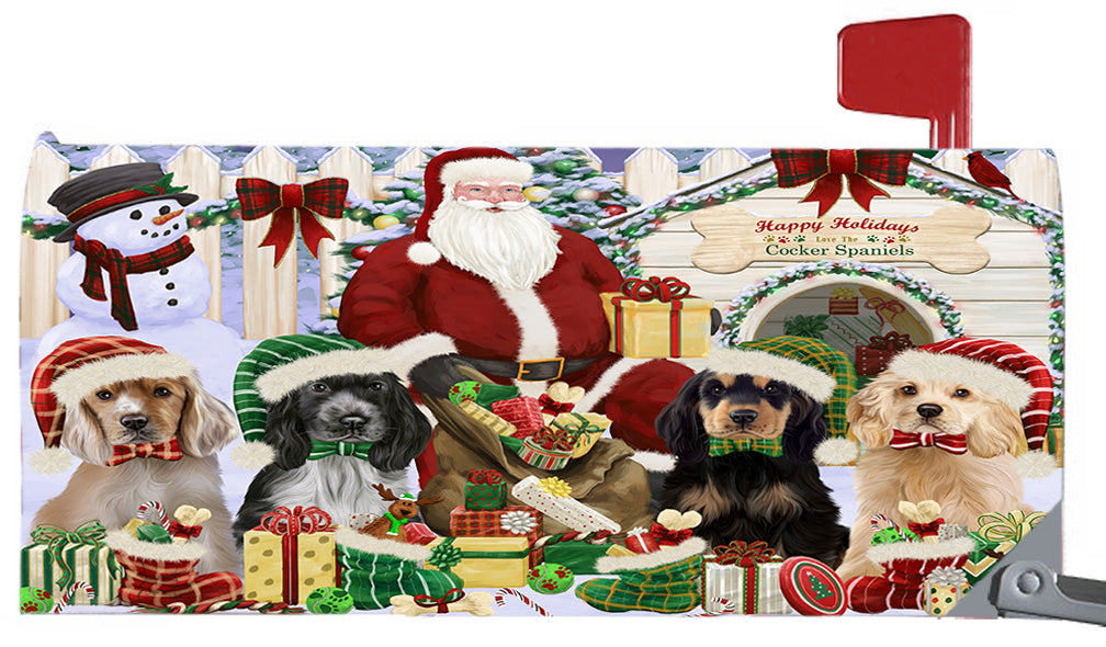 Happy Holidays Christmas Cocker Spaniel Dogs House Gathering 6.5 x 19 Inches Magnetic Mailbox Cover Post Box Cover Wraps Garden Yard Décor MBC48808