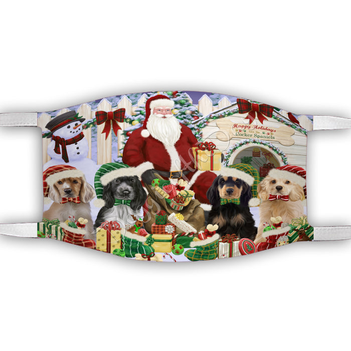 Happy Holidays Christmas Cocker Spaniel Dogs House Gathering Face Mask FM48240