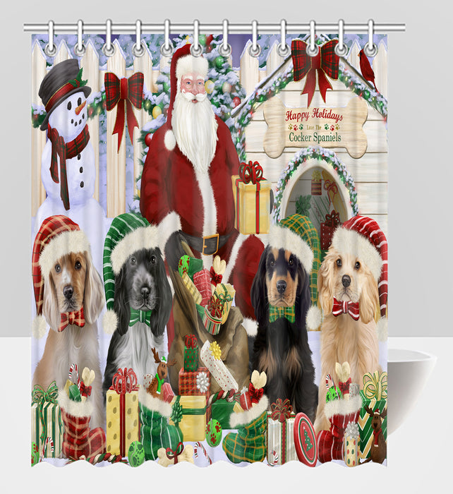 Happy Holidays Christmas Cocker Spaniel Dogs House Gathering Shower Curtain