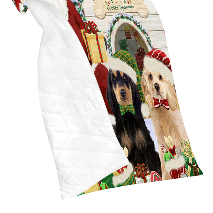 Happy Holidays Christmas Cocker Spaniel Dogs House Gathering Quilt