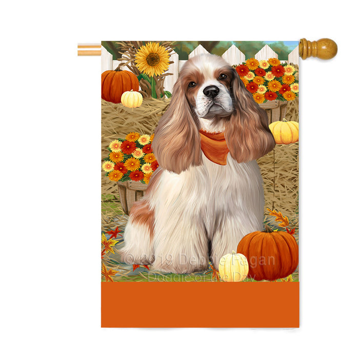 Personalized Fall Autumn Greeting Cocker Spaniel Dog with Pumpkins Custom House Flag FLG-DOTD-A61947