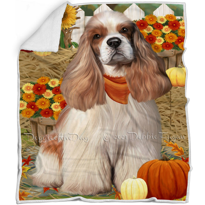 Fall Autumn Greeting Cocker Spaniel Dog with Pumpkins Blanket BLNKT87177