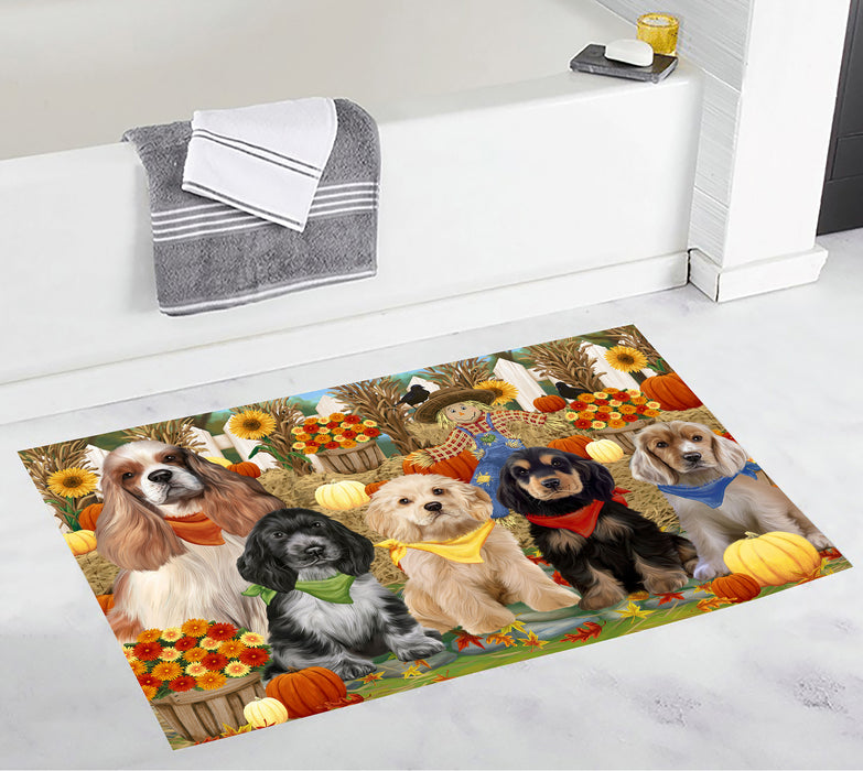 Fall Festive Harvest Time Gathering Cocker Spaniel Dogs Bath Mat