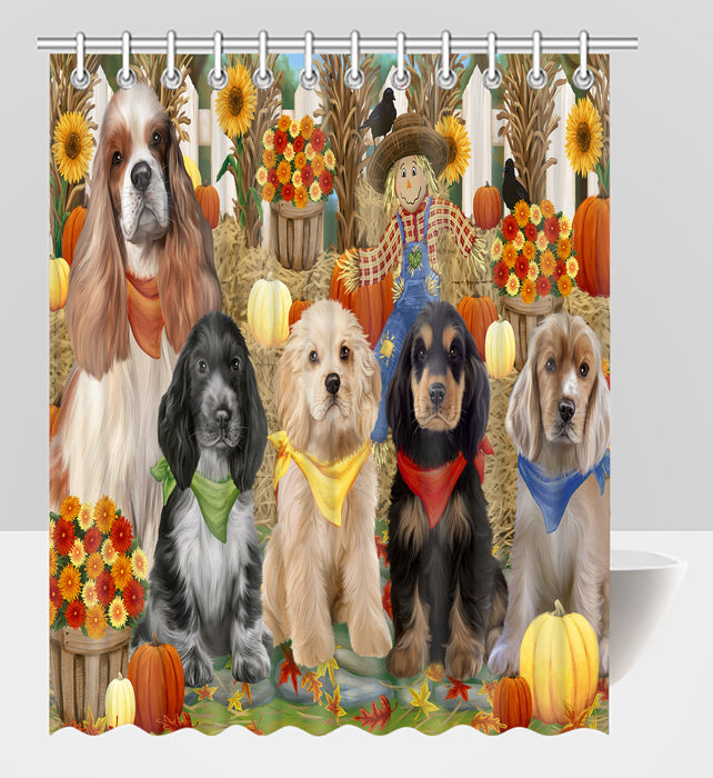 Fall Festive Harvest Time Gathering Cocker Spaniel Dogs Shower Curtain