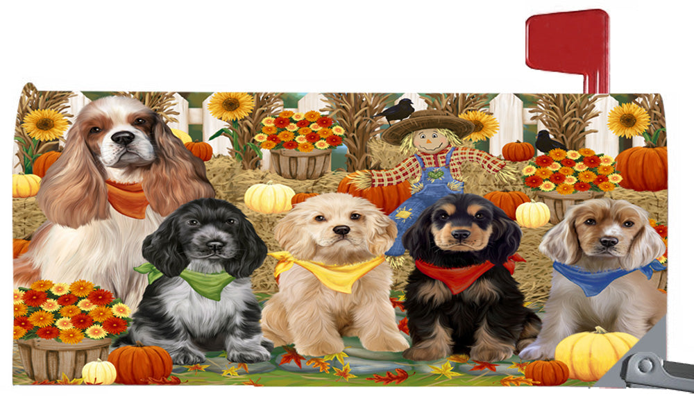 Fall Festive Harvest Time Gathering Cocker Spaniel Dogs 6.5 x 19 Inches Magnetic Mailbox Cover Post Box Cover Wraps Garden Yard Décor MBC49078