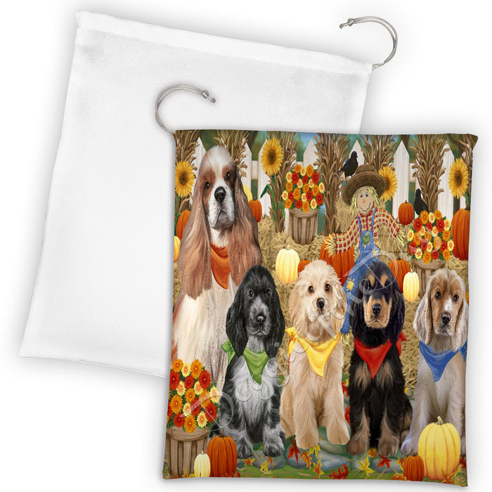 Fall Festive Harvest Time Gathering Cocker Spaniel Dogs Drawstring Laundry or Gift Bag LGB48396