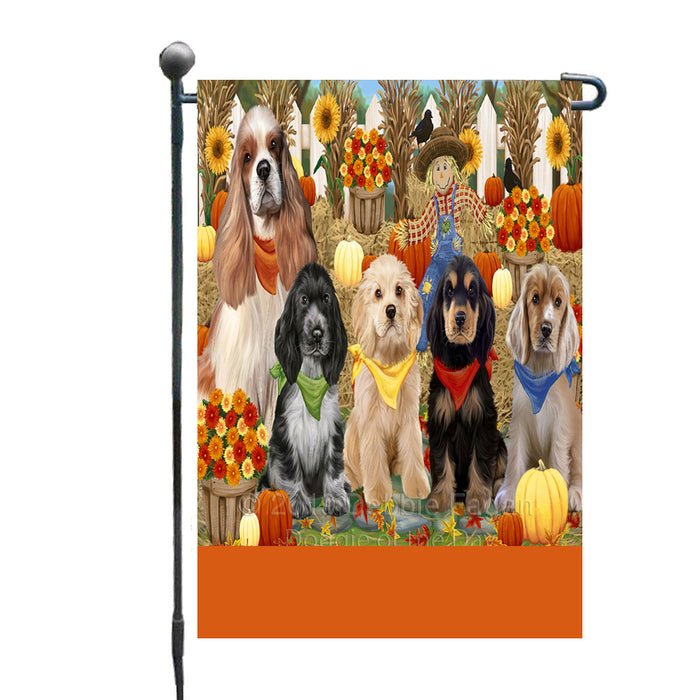 Personalized Fall Festive Gathering Cocker Spaniel Dogs with Pumpkins Custom Garden Flags GFLG-DOTD-A61892