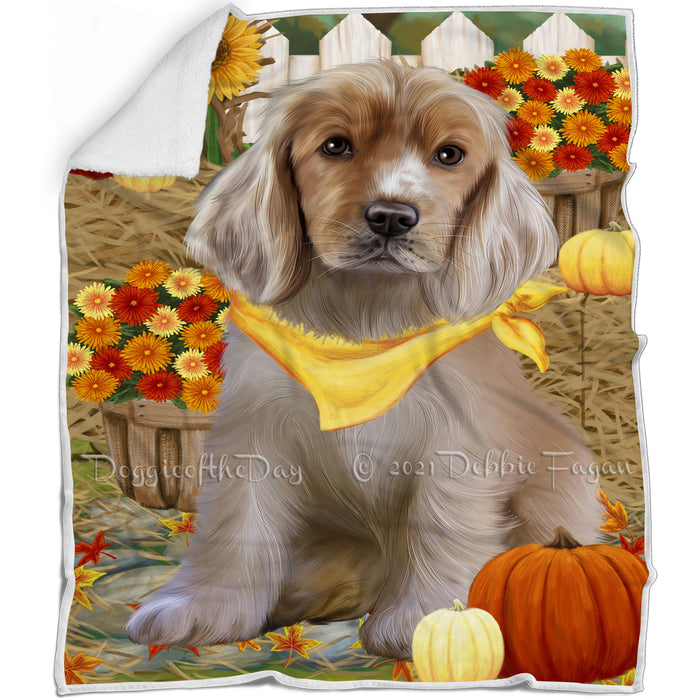 Fall Autumn Greeting Cocker Spaniel Dog with Pumpkins Blanket BLNKT87213