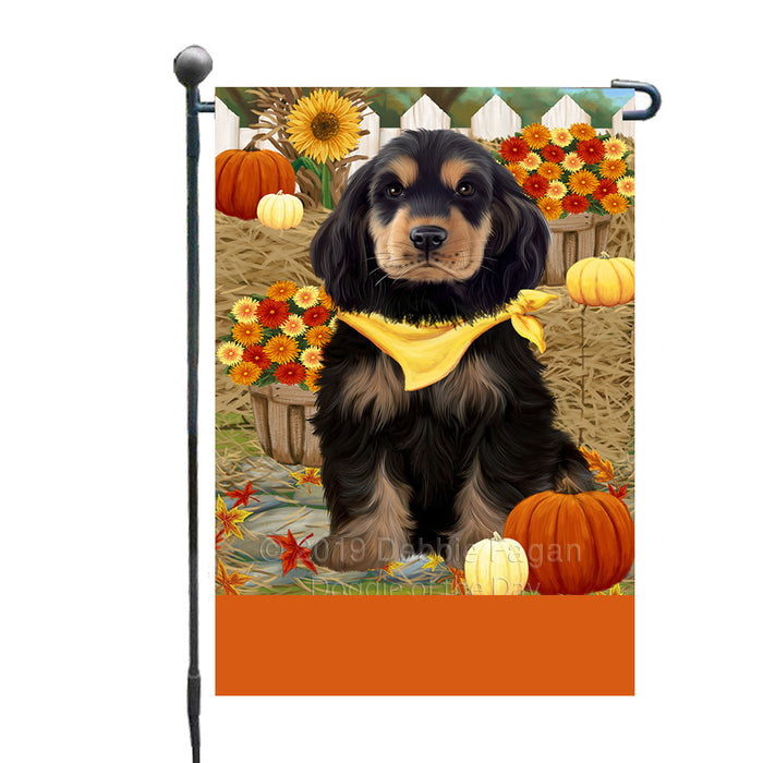 Personalized Fall Autumn Greeting Cocker Spaniel Dog with Pumpkins Custom Garden Flags GFLG-DOTD-A61893