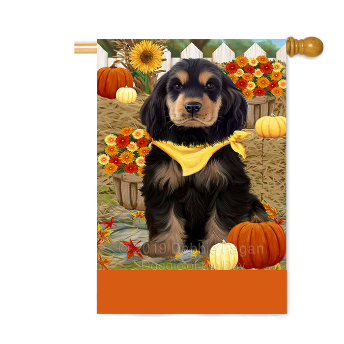 Personalized Fall Autumn Greeting Cocker Spaniel Dog with Pumpkins Custom House Flag FLG-DOTD-A61949