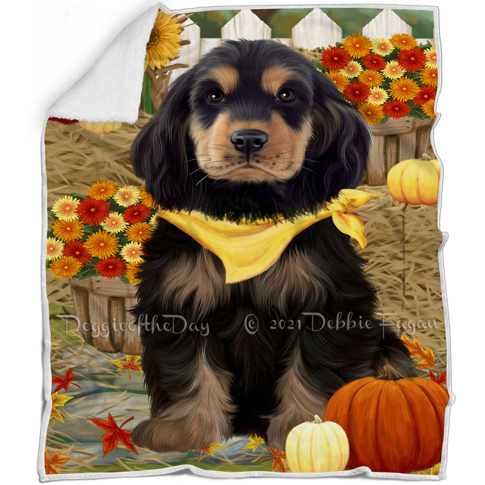 Fall Autumn Greeting Cocker Spaniel Dog with Pumpkins Blanket BLNKT87186