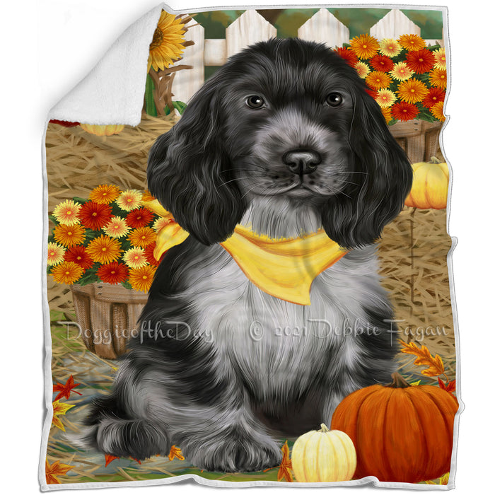 Fall Autumn Greeting Cocker Spaniel Dog with Pumpkins Blanket BLNKT87195