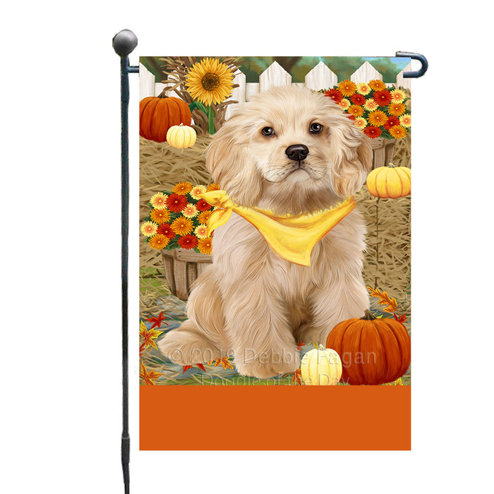 Personalized Fall Autumn Greeting Cocker Spaniel Dog with Pumpkins Custom Garden Flags GFLG-DOTD-A61895