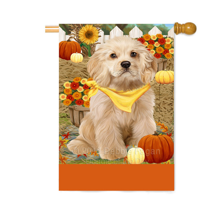 Personalized Fall Autumn Greeting Cocker Spaniel Dog with Pumpkins Custom House Flag FLG-DOTD-A61951