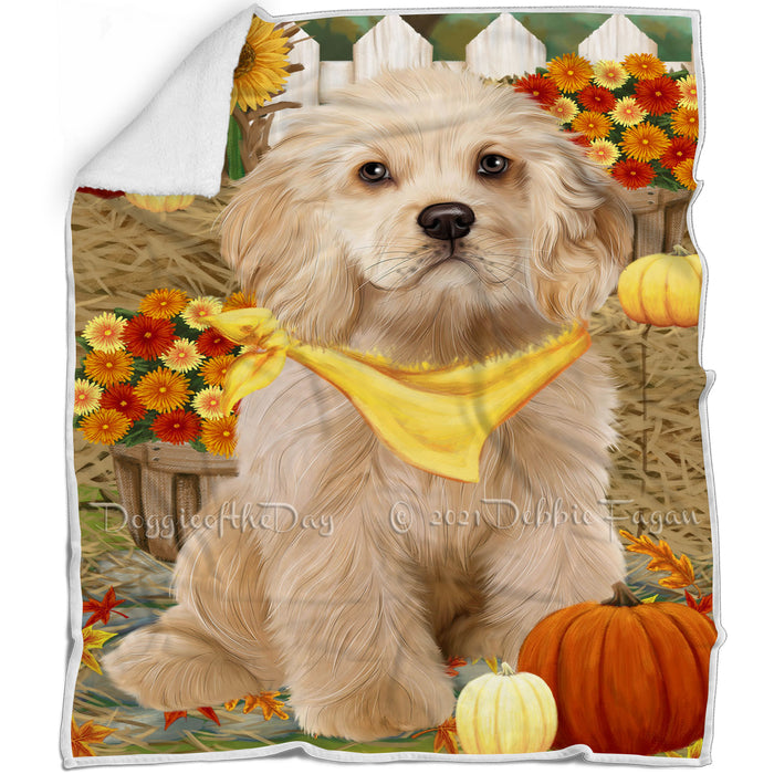 Fall Autumn Greeting Cocker Spaniel Dog with Pumpkins Blanket BLNKT87204