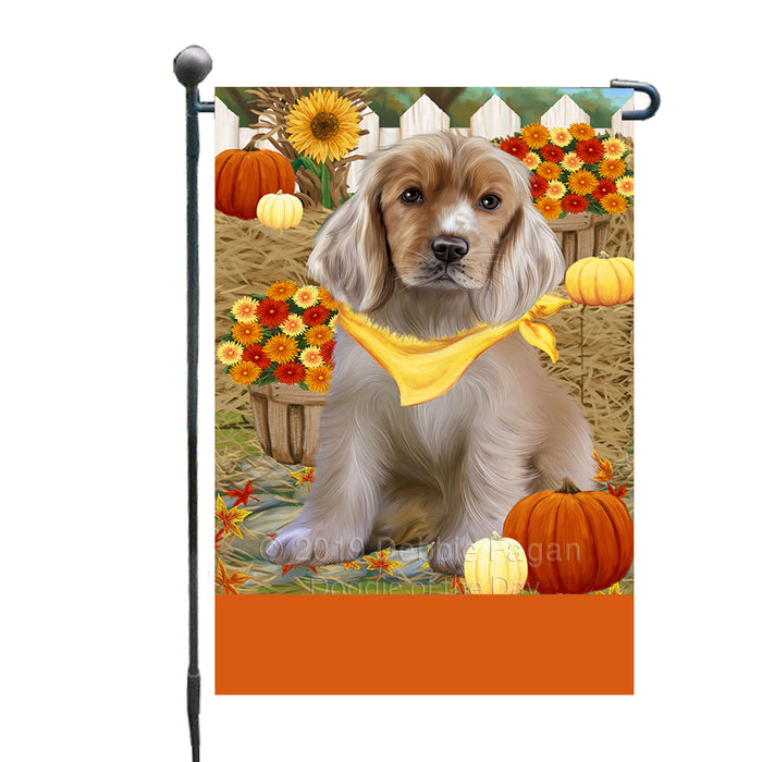 Personalized Fall Autumn Greeting Cocker Spaniel Dog with Pumpkins Custom Garden Flags GFLG-DOTD-A61896