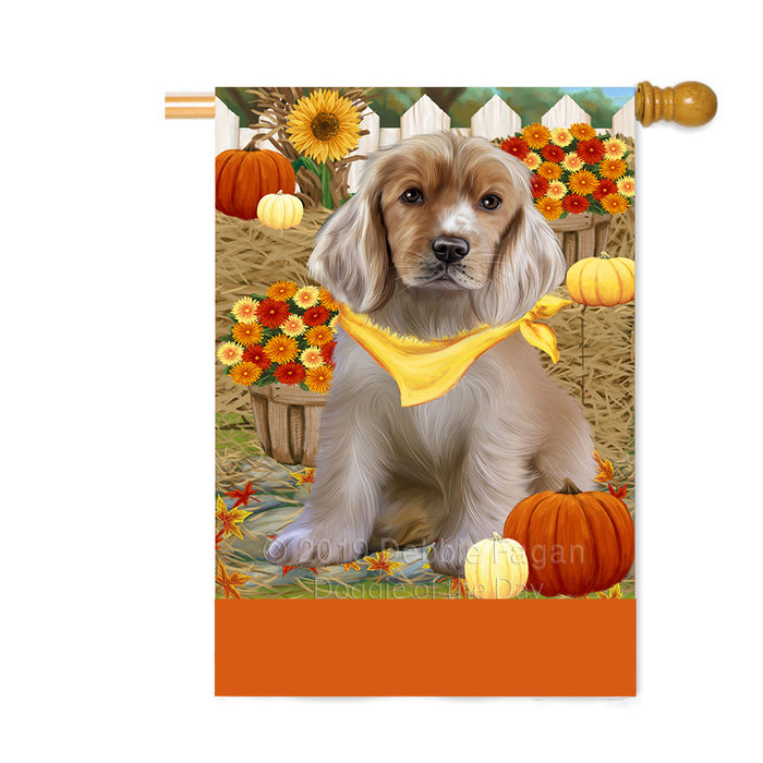 Personalized Fall Autumn Greeting Cocker Spaniel Dog with Pumpkins Custom House Flag FLG-DOTD-A61952