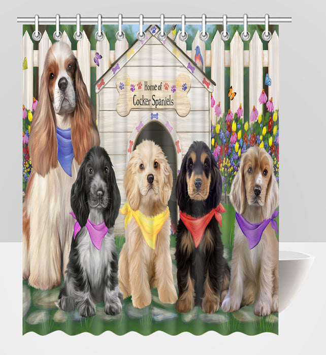 Spring Dog House Cocker Spaniel Dogs Shower Curtain