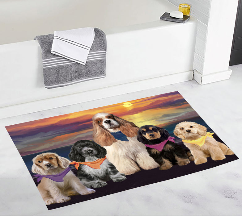 Family Sunset Portrait Cocker Spaniel Dogs Bath Mat