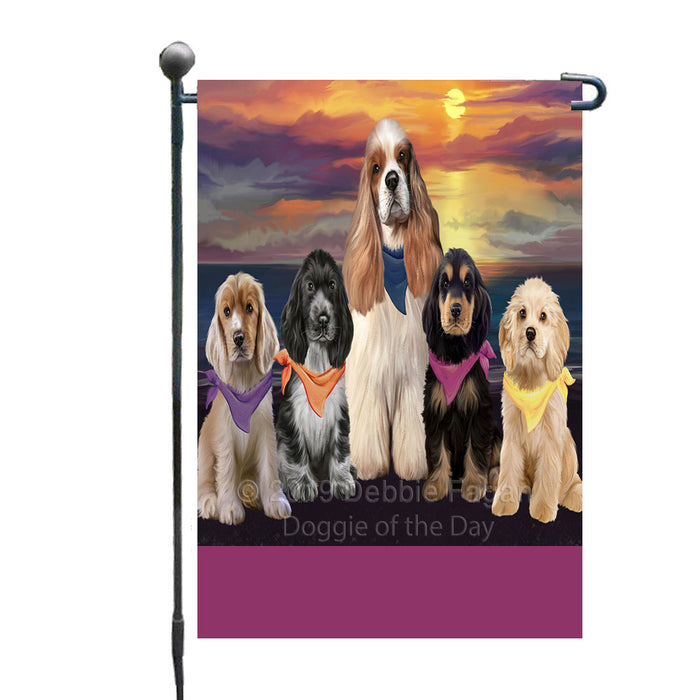 Personalized Family Sunset Portrait Cocker Spaniel Dogs Custom Garden Flags GFLG-DOTD-A60594