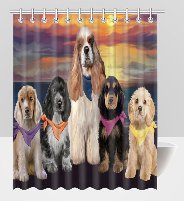 Family Sunset Portrait Cocker Spaniel Dogs Shower Curtain