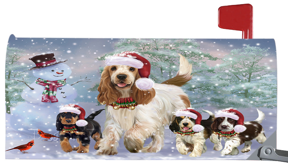 Christmas Running Family Cocker Spaniel Dogs Magnetic Mailbox Cover Both Sides Pet Theme Printed Decorative Letter Box Wrap Case Postbox Thick Magnetic Vinyl Material