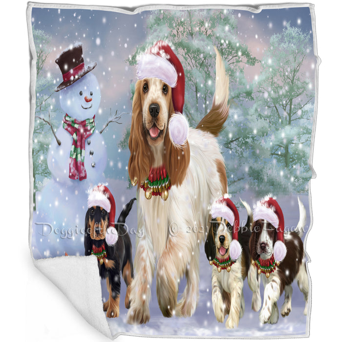 Christmas Running Family Cocker Spaniels Dog Blanket BLNKT118623