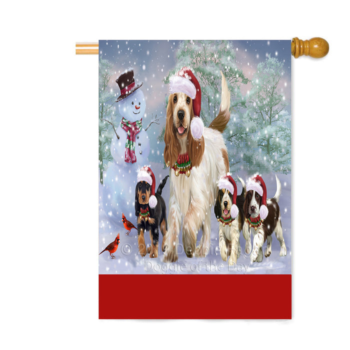 Personalized Christmas Running Family Cocker Spaniel Dogs Custom House Flag FLG-DOTD-A60384