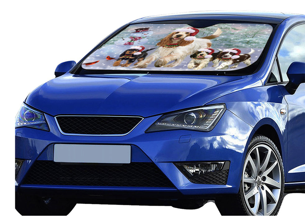 Christmas Running Family Cocker Spaniel Dogs Car Sun Shade