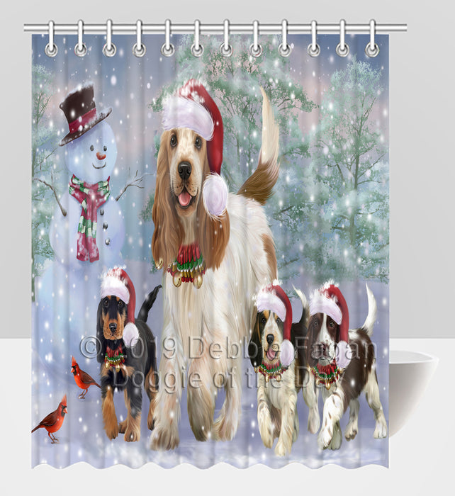 Christmas Running Fammily Cocker Spaniel Dogs Shower Curtain