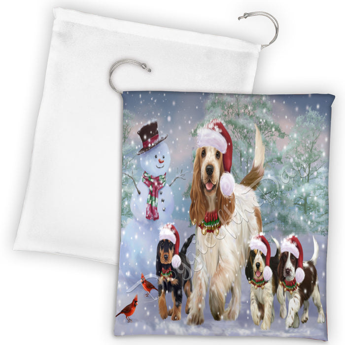 Christmas Running Fammily Cocker Spaniel Dogs Drawstring Laundry or Gift Bag LGB48219