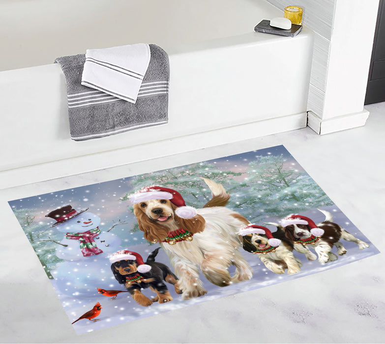 Christmas Running Fammily Cocker Spaniel Dogs Bath Mat