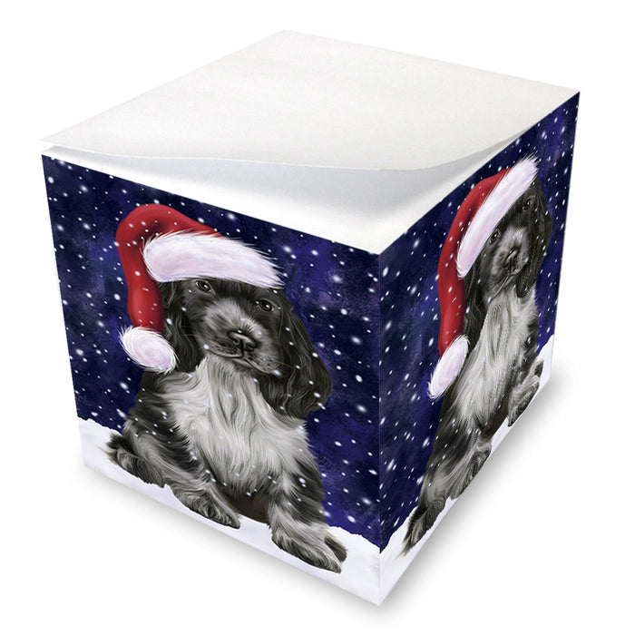 Let it Snow Christmas Holiday Cocker Spaniel Dog Wearing Santa Hat Note Cube NOC55937